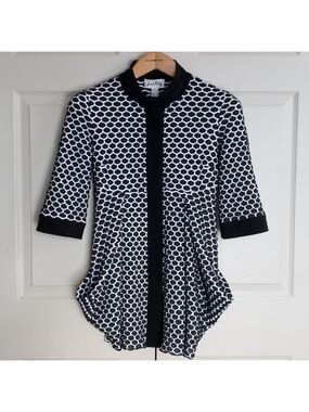 Joseph Ribkoff Black & White Honeycomb Button Front Tunic Top Size 6